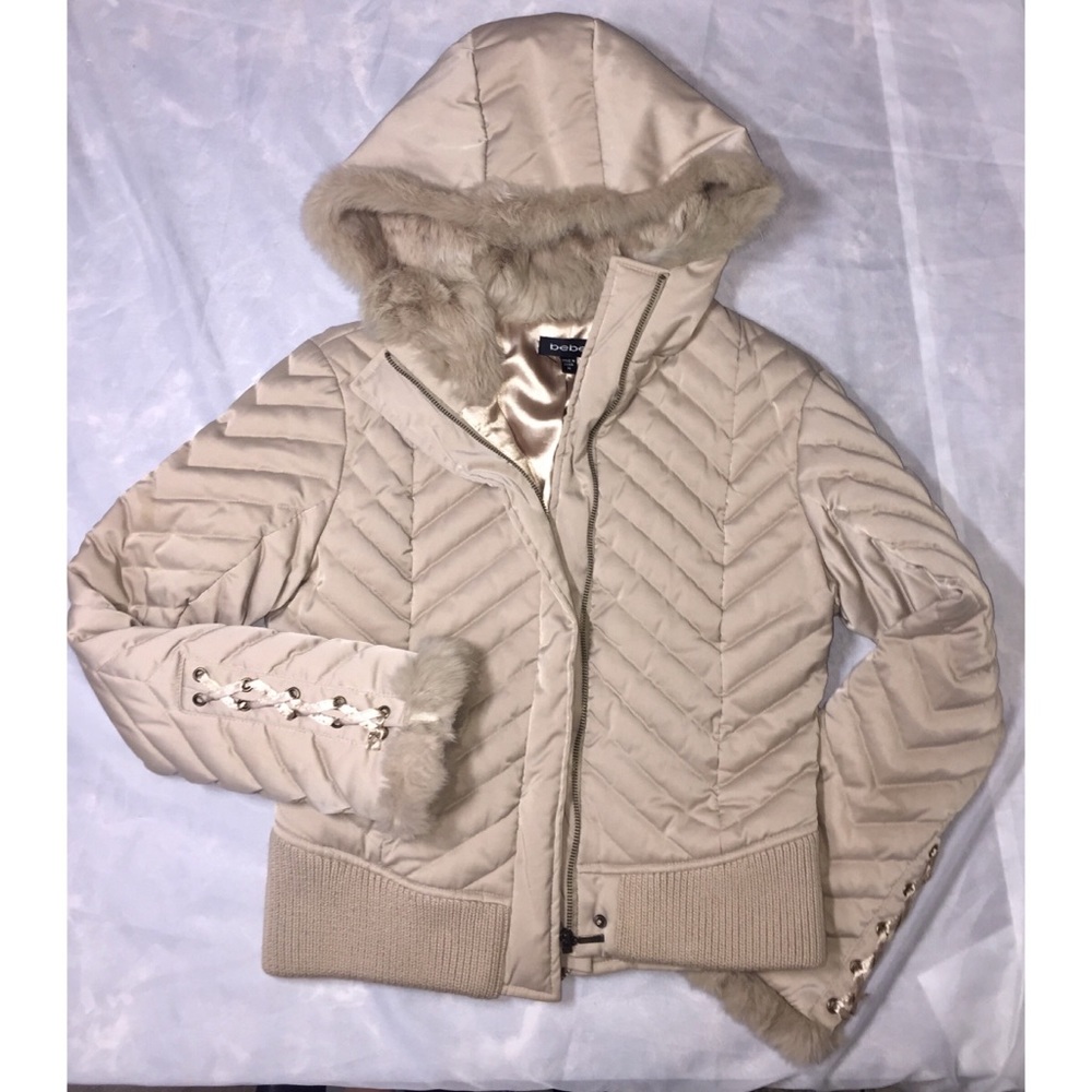 Bebe tan quilted fur jacket